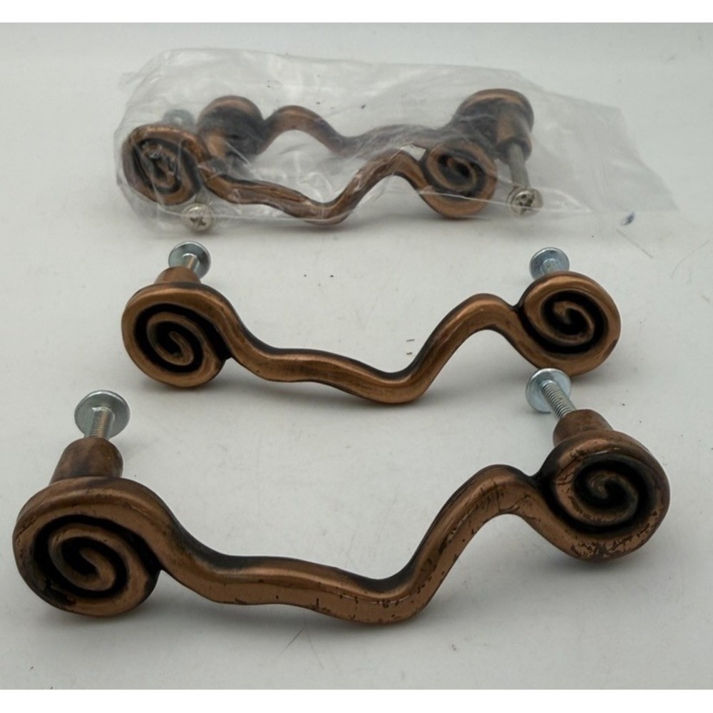 Lot of 4 Decorative Copper Tone Cabinet Drawer Pull Handles Scroll Design